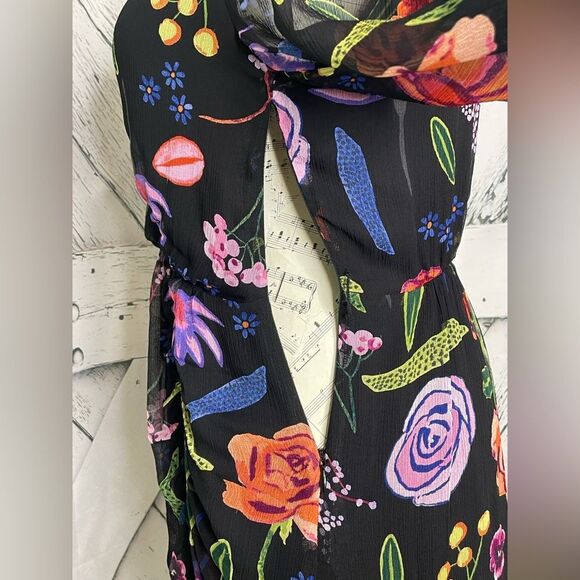 Baum Und Pferdgarten Dress Wrap-Effect Floral Print Georgette Mini Size 34 - Picture 10 of 13